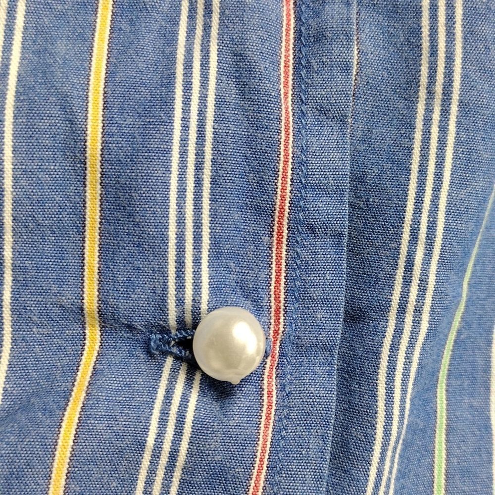 Sarah Bentley Vintage Striped Pearl Button Pleated Back Sleeveless Top - Picture 2 of 15
